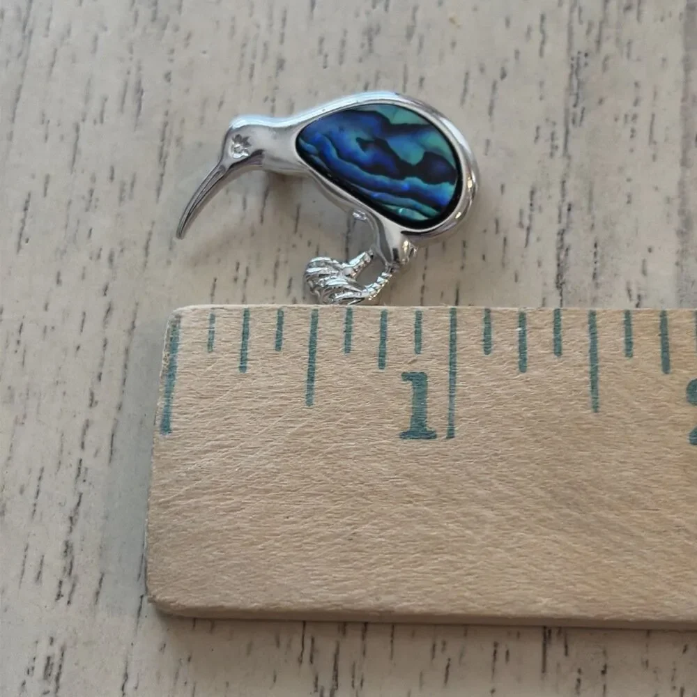 Vintage Abalone & Metal Kiwi Brooch